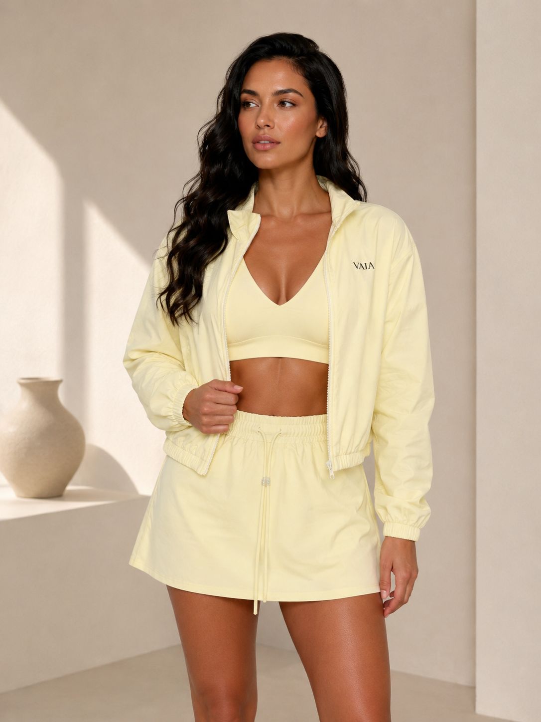 VAIA Clothing Weekend Set in Butter Yellow showing a relaxed fitted design
