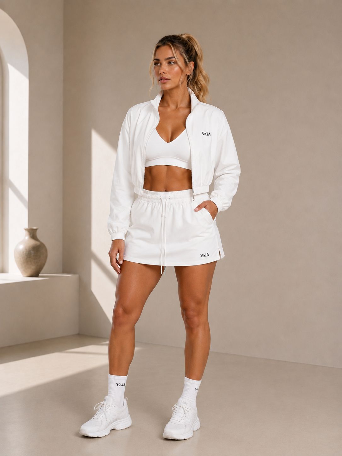 VAIA Clothing Weekend Set in White featuring a sleek studio to everyday look